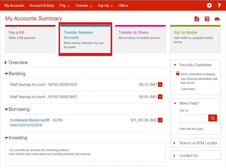Scotia Online How to transfer between accounts Scotiabank Bahamas